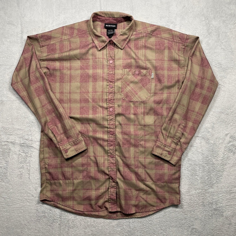 Burton Grace Performance Flannel Men Size S Mauve Tan Plaid Button Down Shirt